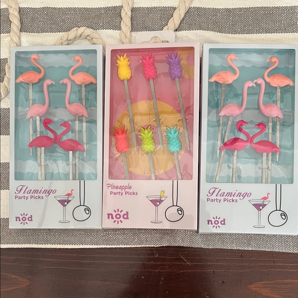 Nod- Flamingo and Pineapple Party Picks Set - Pink, Purple, Yellow, Green - NWT